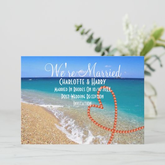 Sunny Beach Scene Post Wedding Reception Party Kaart (Staand voorkant)