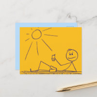 Sunny Beach Stick Figuur Geel Briefkaart
