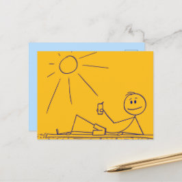 Sunny Beach Stick Figuur Geel Briefkaart