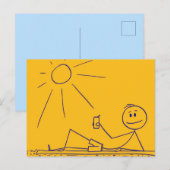 Sunny Beach Stick Figuur Geel Briefkaart (Voorkant / Achterkant)