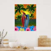 Sunny Beach Surfing Poster (Keuken)