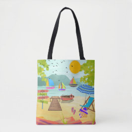Sunny Beach Town Vakantie Toerist Tote Bag