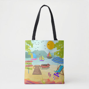 Sunny Beach Town Vakantie Toerist Tote Bag