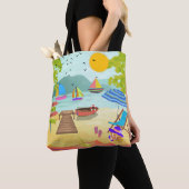 Sunny Beach Town Vakantie Toerist Tote Bag (Dichtbij)