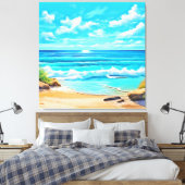 Sunny Beach Waves Design Canvas Afdruk (Insitu (Slaapkamer))