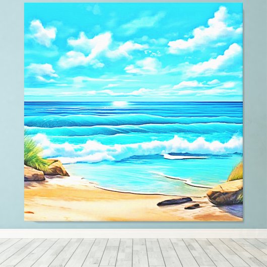 Sunny Beach Waves Design Canvas Afdruk (Insitu (Houten vloer))