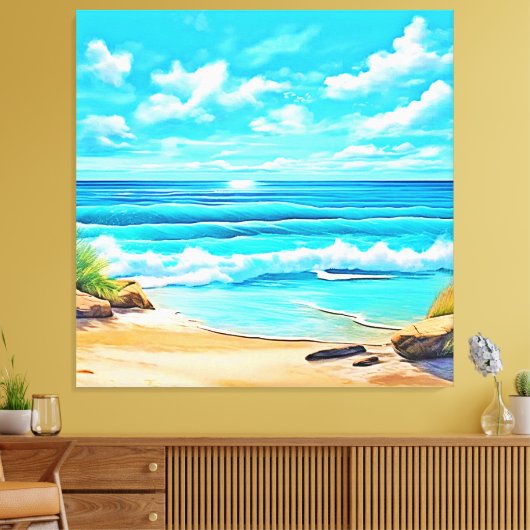 Sunny Beach Waves Design Canvas Afdruk (Insitu (Woonkamer))