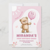 Sunny Beer Pink Balloon eerste verjaardag Kaart (Voorkant)