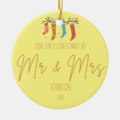 Sunny Beginnings - Mr & Mrs Eerste Kerstmis Keramisch Ornament (Voorkant)