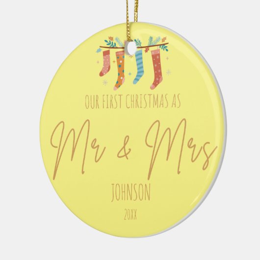 Sunny Beginnings - Mr & Mrs Eerste Kerstmis Keramisch Ornament (Links)