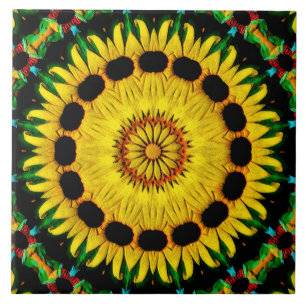 Sunny Black Eyed Susan Rudbeckia Mandala Abstract Tegeltje