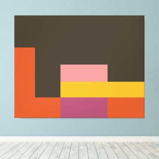 Sunny Blocks Bruin en Oranje Canvas Afdruk (Insitu (Houten vloer))