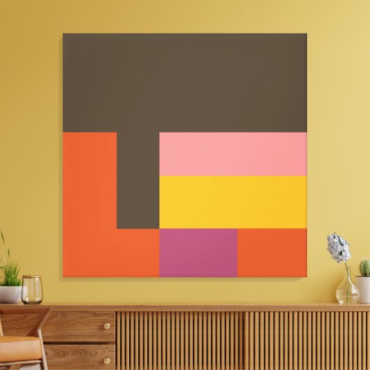 Sunny Blocks Bruin en Oranje Canvas Afdruk (Insitu (Woonkamer))