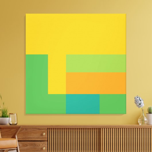 Sunny Blocks Geel en Groen Canvas Afdruk (Insitu (Woonkamer))