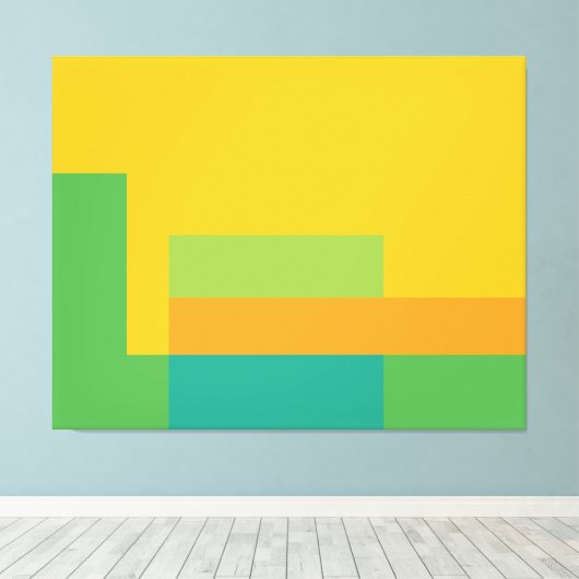 Sunny Blocks Green & Yellow Canvas Afdruk (Insitu (Houten vloer))
