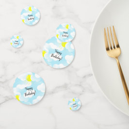 Sunny Blue Summer Sky met Clouds Birthday Wishes Confetti