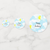 Sunny Blue Summer Sky met Clouds Birthday Wishes Confetti (Voorkanten)