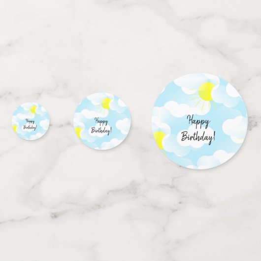 Sunny Blue Summer Sky met Clouds Birthday Wishes Confetti (Achterkanten)