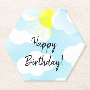 Sunny Blue Summer Sky met Clouds Birthday Wishes Kartonnen Onderzetters