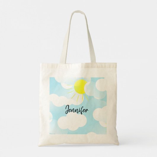 Sunny Blue Summer Sky met Clouds Bridesmaid Name Tote Bag (Achterkant)