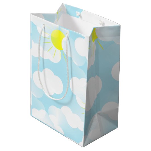 Sunny Blue Summer Sky met wolken Medium Cadeauzakje (Achterkant Gekanteld)