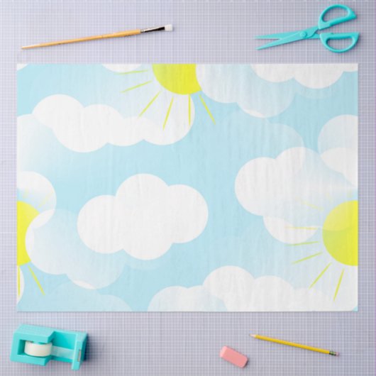 Sunny Blue Summer Sky met wolkendebreuk Tissuepapier (Craft)