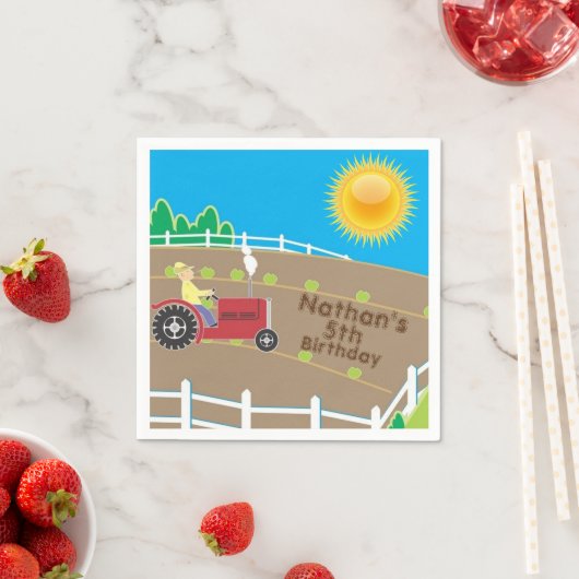 Sunny Boerderij Tractor Custom Kids Birthday Servet (Insitu)