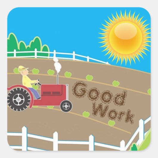 Sunny Boerderij Tractor Kinder Good Work Reward Vierkante Sticker (Voorkant)