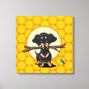 Sunny Boho Dachshund Dog Canvas Afdruk