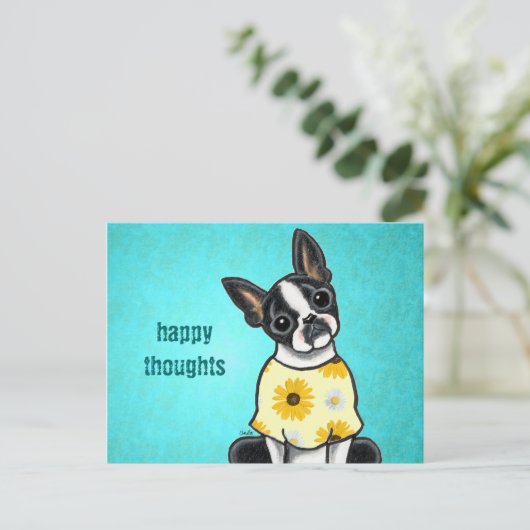 Sunny Boston Terrier Custom Message Briefkaart (Staand voorkant)