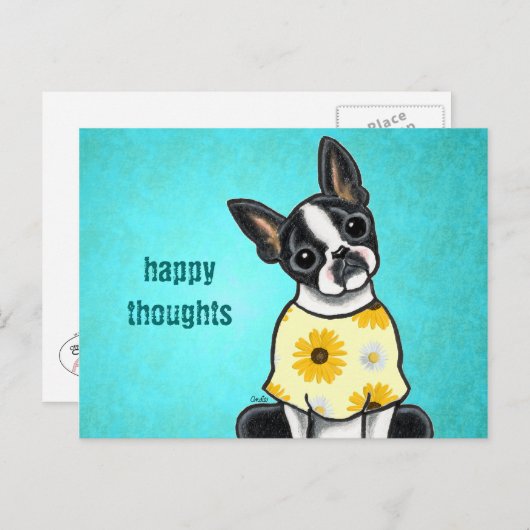 Sunny Boston Terrier Custom Message Briefkaart (Voorkant / Achterkant)
