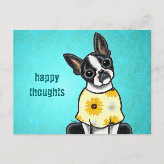 Sunny Boston Terrier Custom Message Briefkaart (Voorkant)