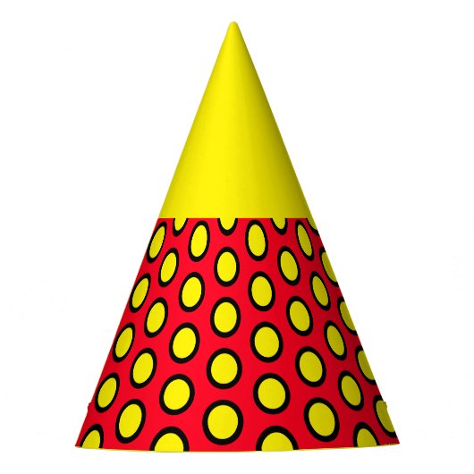 Sunny Bright 60s Lemon Yellow Red Tiled Bold Stipp Feesthoedjes (Voorkant)