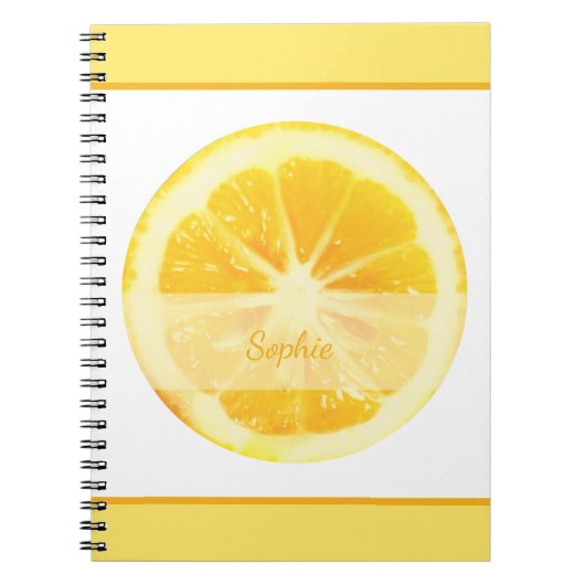 SUNNY BRIGHT FUN YELLOW PERSONALISEERD LEMON FRUIT NOTITIEBOEK (Voorkant)