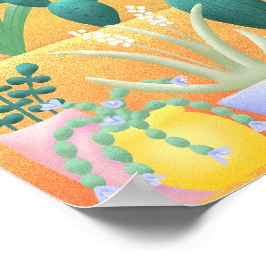 Sunny Cactus Garden Desert Landscape Illustratie Poster (Hoek)