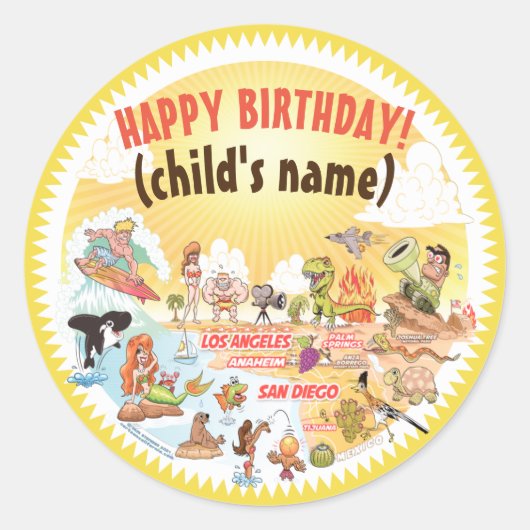 Sunny California Beach Birthday Sticker (Voorkant)