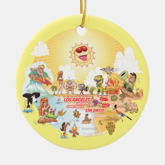 Sunny California Round Ceramic Ornament (Voorkant)