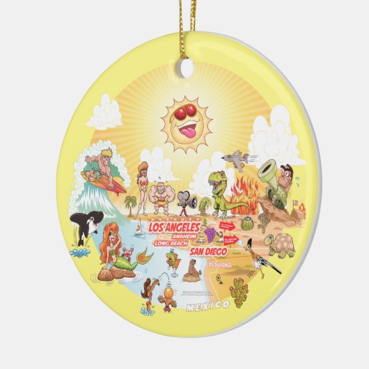 Sunny California Round Ceramic Ornament (Links)
