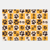Sunny Cat Paw Print Checkerboard Inpakpapier Vel (Voorkant 2)