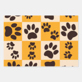 Sunny Cat Paw Print Checkerboard Inpakpapier Vel (Voorkant)