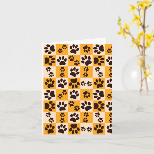 Sunny Cat Paw Print Checkerboard Kaart (Gele Bloem)