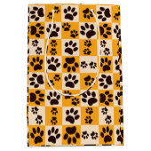 Sunny Cat Paw Print Checkerboard Medium Cadeauzakje (Voorkant)