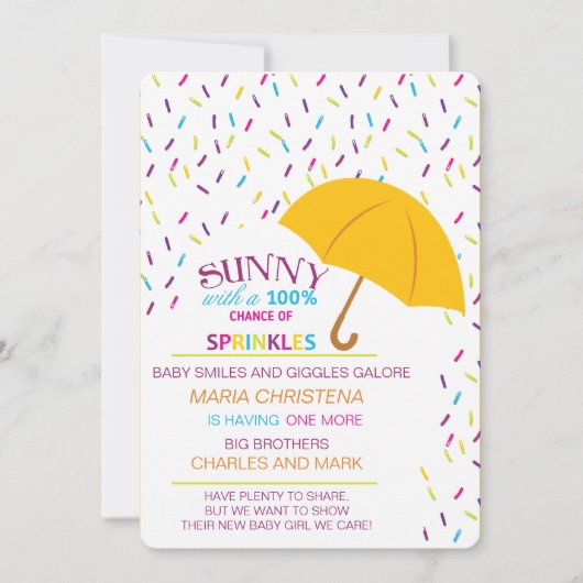 Sunny Chance of Sprinkles Baby shower Invitation Kaart (Voorkant)