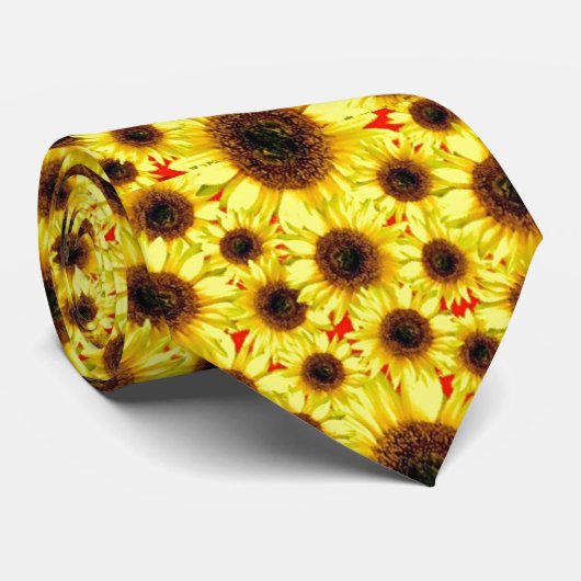 Sunny Cheerful Sunflower Macro Floral Collage Stropdas (Opgerold)