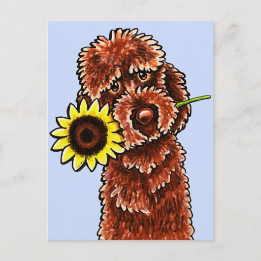 Sunny Chocolate Labradoodle Off-Leash Art™ Briefkaart (Voorkant)