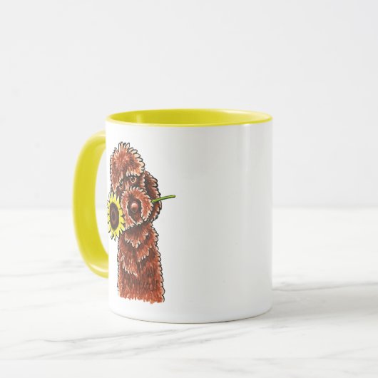 Sunny Chocolate Labradoodle Off-Leash Art™ Mok (Voorkant links)