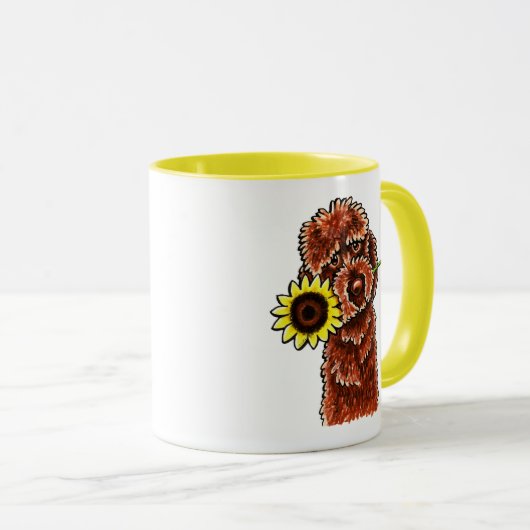 Sunny Chocolate Labradoodle Off-Leash Art™ Mok (Voorkant rechts)