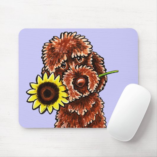 Sunny Chocolate Labradoodle Off-Leash Art™ Muismat (Met muis)