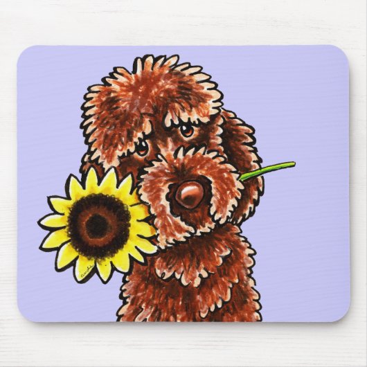 Sunny Chocolate Labradoodle Off-Leash Art™ Muismat (Voorkant)