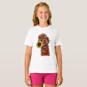 Sunny Chocolate Labradoodle Off-Leash Art™ T-shirt (Voorkant volledig)